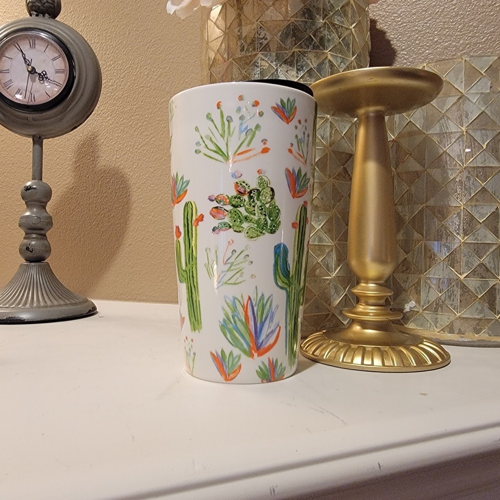 Starbucks ARIZONA Ceramic Cactus Floral Scene 12oz Travel Mug Cup Tumbler - Picture 2 of 4
